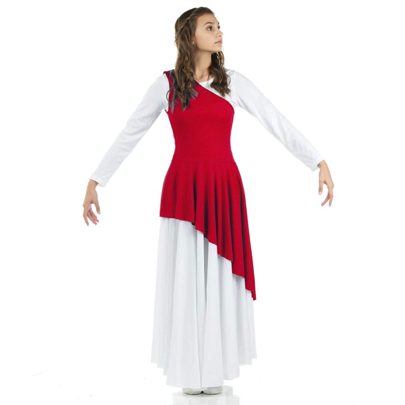 Danzcue Womenâ€™s Asymmetrical Dance Tunic Praise Dance Tunic for Women (White Dress Not Included), Scarlet, Large-X-Large - Image 1